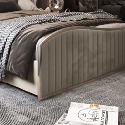 KDMD Brixton Upholstered Soft Velvet Metal Cream Bed Frame - Size: Super King - thumbnail 3