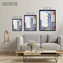 "Artery8 Dyers Quarters Kanda Framed Canvas Wall Art Print Utagawa Hiroshige in Blue - Size: W12"" x H16""" - thumbnail 4