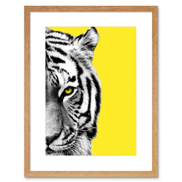 "Artery8 Wall Art Print Close up Beasties Tiger Art Framed 9x7 inch in Beige - Size: W7"" x H9""" - image 1