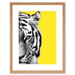 "Artery8 Wall Art Print Close up Beasties Tiger Art Framed 9x7 inch in Beige - Size: W7"" x H9""" - thumbnail 1