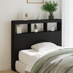 Berkfield Home Headboard Cabinet with LED Black 120x17x102 cm - Size: 120 x 17 x 102 cm - thumbnail 1