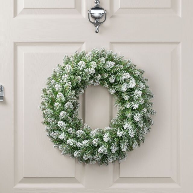 Christow Christmas Wreath Frosted Green Artificial Door Decoration 45cm (S) 60cm (L) - Size: Large - image 1