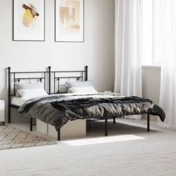 Berkfield Home Metal Bed Frame with Headboard Black 160x200 cm - thumbnail 2