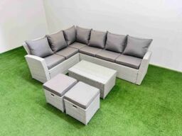 Fimous 8 Seater Garden Outdoor Rattan Furniture Set with Oblong Coffee Table in Light Grey - thumbnail 2