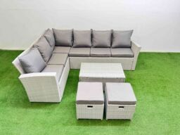 Fimous 8 Seater Garden Outdoor Rattan Furniture Set with Oblong Coffee Table in Light Grey - thumbnail 1