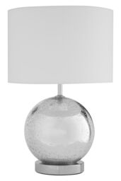 Orsina Fabric Shade Table Lamp With EU Plug, Chrome Base, Drum-Shaped White Shade, Lighting For Living Room in Silver