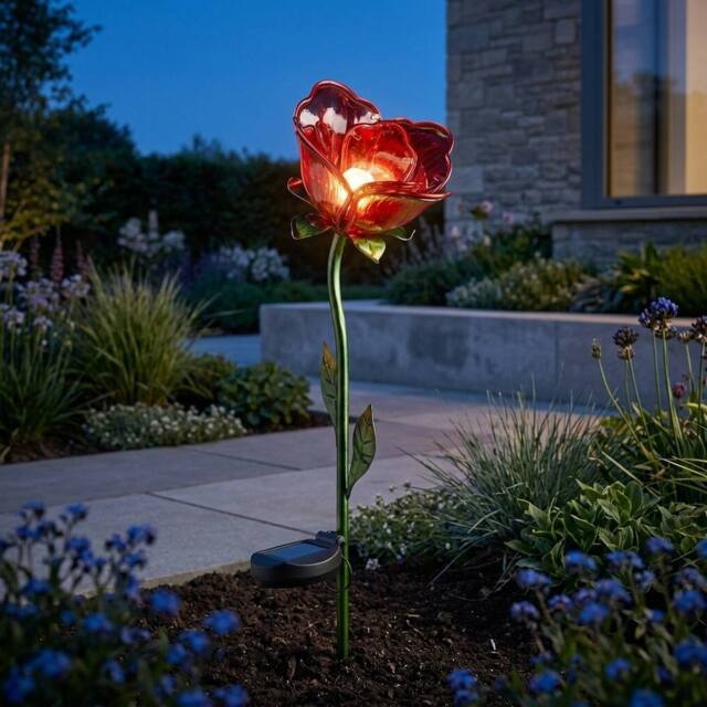 Garden Greatness Lunaria Red Rose Solar Garden Stake Light - Size: 1 Pack - image 1