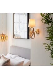 Netlighting Delphine Decorative Gold Layered Leaf Wall Lamp with Ivory Fabric Shades - thumbnail 4
