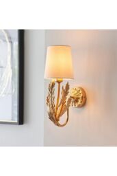Netlighting Delphine Decorative Gold Layered Leaf Wall Lamp with Ivory Fabric Shades - thumbnail 2