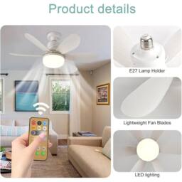 Nordara LED Ceiling Fan Light, E27 Screw-In Fixture with Remote Control in White - thumbnail 4