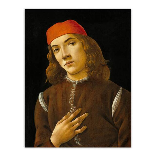 "Artery8 Portrait of a Youth Botticelli Vintage Wall Art Print Poster in Black - Size: W12"" x H16""" - image 1