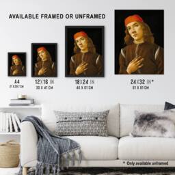 "Artery8 Portrait of a Youth Botticelli Vintage Wall Art Print Poster in Black - Size: W12"" x H16""" - thumbnail 3