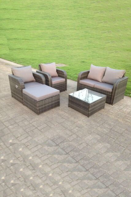 Fimous PE Rattan Garden Furniture Set Adjustable Chair Sofa Double Love Seat 2 Seater Sofa Square Coffee Table in Dark Grey - image 1