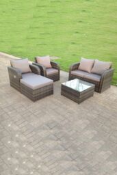 Fimous PE Rattan Garden Furniture Set Adjustable Chair Sofa Double Love Seat 2 Seater Sofa Square Coffee Table in Dark Grey - thumbnail 2