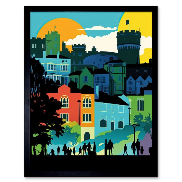 "Artery8 Wall Art Print Nottingham City Abstract Multicoloured Cityscape Art Framed in Black - Size: W12"" x H16""" - image 1
