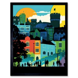 "Artery8 Wall Art Print Nottingham City Abstract Multicoloured Cityscape Art Framed in Black - Size: W12"" x H16""" - thumbnail 1