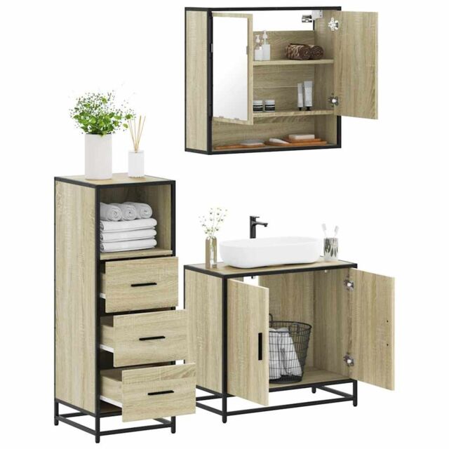 Berkfield Home 3 Piece Bathroom Furniture Set Sonoma Oak Engineered Wood in Brown - image 1