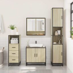 Berkfield Home 3 Piece Bathroom Furniture Set Sonoma Oak Engineered Wood in Brown - thumbnail 3