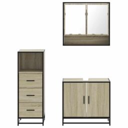 Berkfield Home 3 Piece Bathroom Furniture Set Sonoma Oak Engineered Wood in Brown - thumbnail 5
