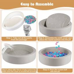 Gymax Foam Ball Pit with Ocean Balls 105 x 24 cm Ball Pool Game Playpen in Grey - thumbnail 4