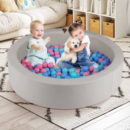 Gymax Foam Ball Pit with Ocean Balls 105 x 24 cm Ball Pool Game Playpen in Grey - thumbnail 9
