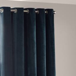 Yard Heavy Chenille Blackout Eyelet Curtain Pair in Navy - Size: 168 cm width x 183 cm drop - thumbnail 3