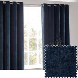 Yard Heavy Chenille Blackout Eyelet Curtain Pair in Navy - Size: 168 cm width x 183 cm drop - thumbnail 1