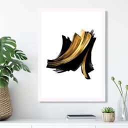 ARTZE Abstract Black & Gold Paint Strokes Framed Print SIZE: A4 with White Frame - thumbnail 2