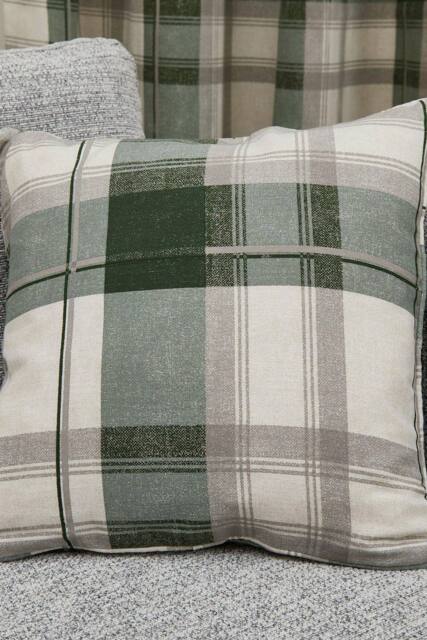 Fusion 'Balmoral Tartan' Warm Woven Check 100% Cotton Filled Cushion in Bottle Green - Size: 43 cm x 43 cm - image 1