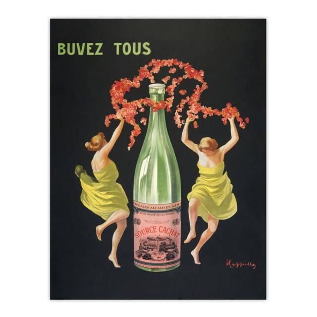 "Artery8 Drink All Cachat Vintage Ad Vintage Wall Art Print Cappiello in Black - Size: W12"" x H16""" - image 1