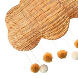 Happy Homewares Cloud Shaped Childrens Rattan Pendant Light Shade with Pom Pom Balls in Brown - thumbnail 4