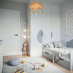 Happy Homewares Cloud Shaped Childrens Rattan Pendant Light Shade with Pom Pom Balls in Brown - thumbnail 6
