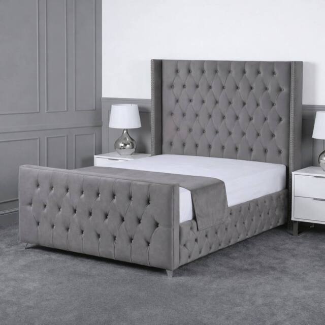 Living Comfort Bedz Executive Luxe Upholstered Gas Lift Storage Bed with 48 Inch Headboard in Grey - Size: Double - image 1
