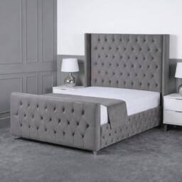 Living Comfort Bedz Executive Luxe Upholstered Gas Lift Storage Bed with 48 Inch Headboard in Grey - Size: Double - thumbnail 1