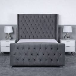 Living Comfort Bedz Executive Luxe Upholstered Gas Lift Storage Bed with 48 Inch Headboard in Grey - Size: Double - thumbnail 2