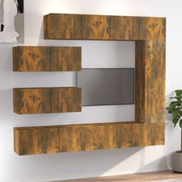 Berkfield Home 7 Piece TV Cabinet Set Smoked Oak Engineered Wood in Brown - thumbnail 1