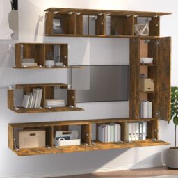 Berkfield Home 7 Piece TV Cabinet Set Smoked Oak Engineered Wood in Brown - thumbnail 3