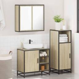 Berkfield Home Durable 3 Piece Bathroom Furniture Set Sonoma Oak Engineered Wood in Light Tan - thumbnail 4