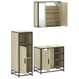 Berkfield Home Durable 3 Piece Bathroom Furniture Set Sonoma Oak Engineered Wood in Light Tan - thumbnail 6