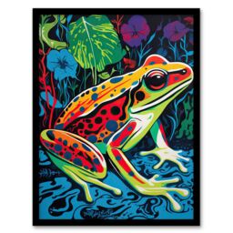 Artery8 Wall Art Print Frog In A Pond Vibrant Bathroom Painting Animal Portrait With Bold Colours Art Framed - Size: A4 - thumbnail 1