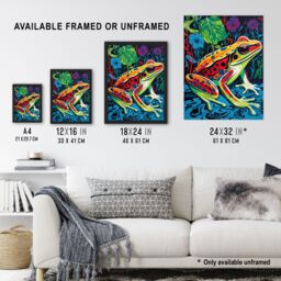 Artery8 Wall Art Print Frog In A Pond Vibrant Bathroom Painting Animal Portrait With Bold Colours Art Framed - Size: A4 - thumbnail 3