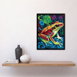 Artery8 Wall Art Print Frog In A Pond Vibrant Bathroom Painting Animal Portrait With Bold Colours Art Framed - Size: A4 - thumbnail 4