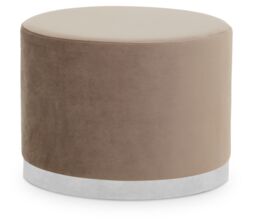 Orsina Mink & Silver Round Footstool, Velvet Ottoman Footstool with Silver Base, Pouffe Footstool for Home in Brown