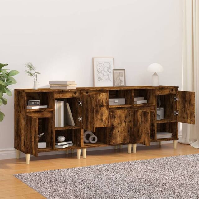 Berkfield Home Sideboards 3 pcs Smoked Oak 60x35x70 cm Engineered Wood in Brown - Size: 60 x 35 x 70 cm - image 1