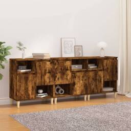 Berkfield Home Sideboards 3 pcs Smoked Oak 60x35x70 cm Engineered Wood in Brown - Size: 60 x 35 x 70 cm - thumbnail 2