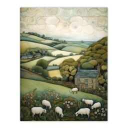 Artery8 Sleepy England By Celia Hapton Quirky Lake District Scene Rolling Hills Grazing Sheep Large Wall Art Poster Print Thick Paper 18X24 Inch - thumbnail 1