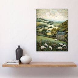 Artery8 Sleepy England By Celia Hapton Quirky Lake District Scene Rolling Hills Grazing Sheep Large Wall Art Poster Print Thick Paper 18X24 Inch - thumbnail 4