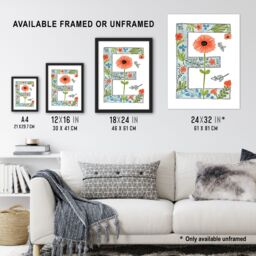 "Artery8 Women's Wall Art Print Letter E in Watercolour Poppies & Wildflowers Floral Word Art Framed - Size: W12"" x H16""" - thumbnail 3