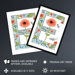 "Artery8 Women's Wall Art Print Letter E in Watercolour Poppies & Wildflowers Floral Word Art Framed - Size: W12"" x H16""" - thumbnail 2