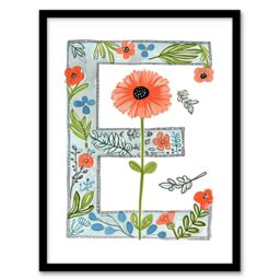 "Artery8 Women's Wall Art Print Letter E in Watercolour Poppies & Wildflowers Floral Word Art Framed - Size: W12"" x H16""" - thumbnail 1